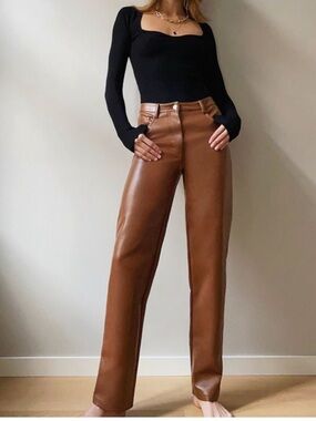 WILFRED ARITZIA sz.4 vegan leather Melina™️ high-rise women’s pant in cognac
